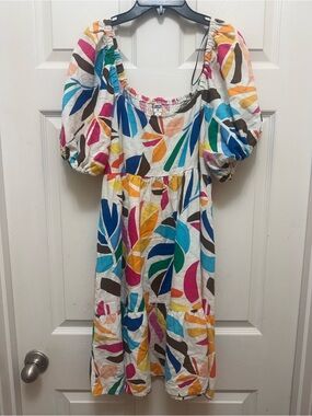 Tabitha Brown Multicolor Leaf-Print Puff Sleeve Dress